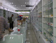 Customized Pharmacy Storage Cabinets Medicine Display Racks Glass Layer