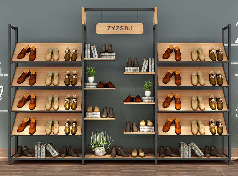 Metal Frame Free Standing Shoe Display Rack / Shoe Display Wall Shelves