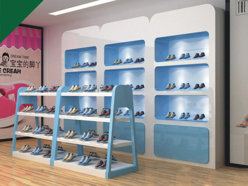 Lovely Blue Color Children Shoe Display Shelves Shoes Fixtures For