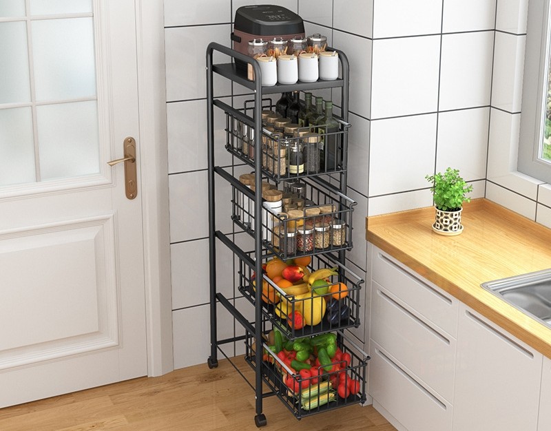 Drawer Type Multi Layer Kitchen Shelf With 4 Tier Shelving Unit