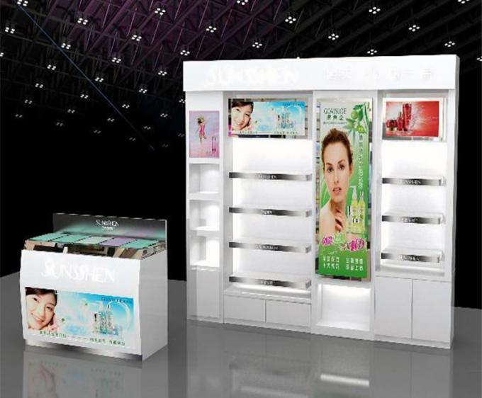 LED Light Cosmetic Display Shelves Cosmetic Store Fixtures With Stoving