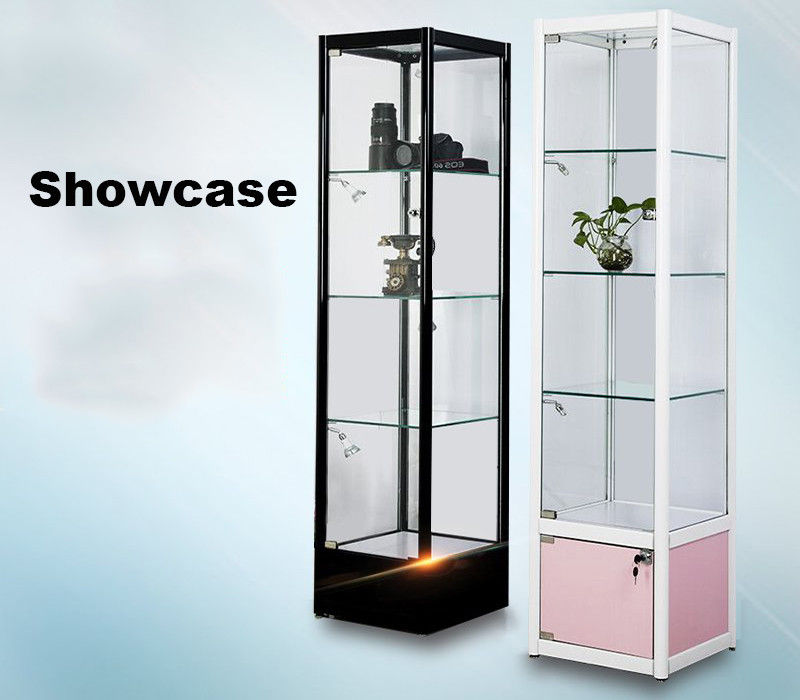 Home Square Glass Showcase Tower Display Square Glass Display Cases For