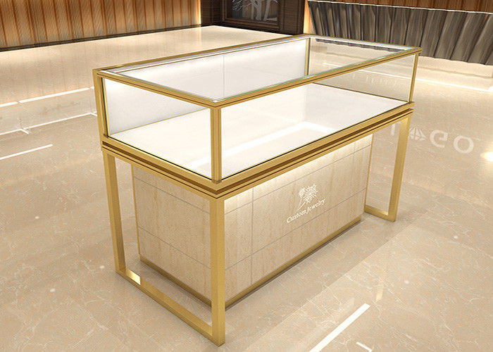 3 Color LED Light Golden Jewelry Store Showcases Alloy Display