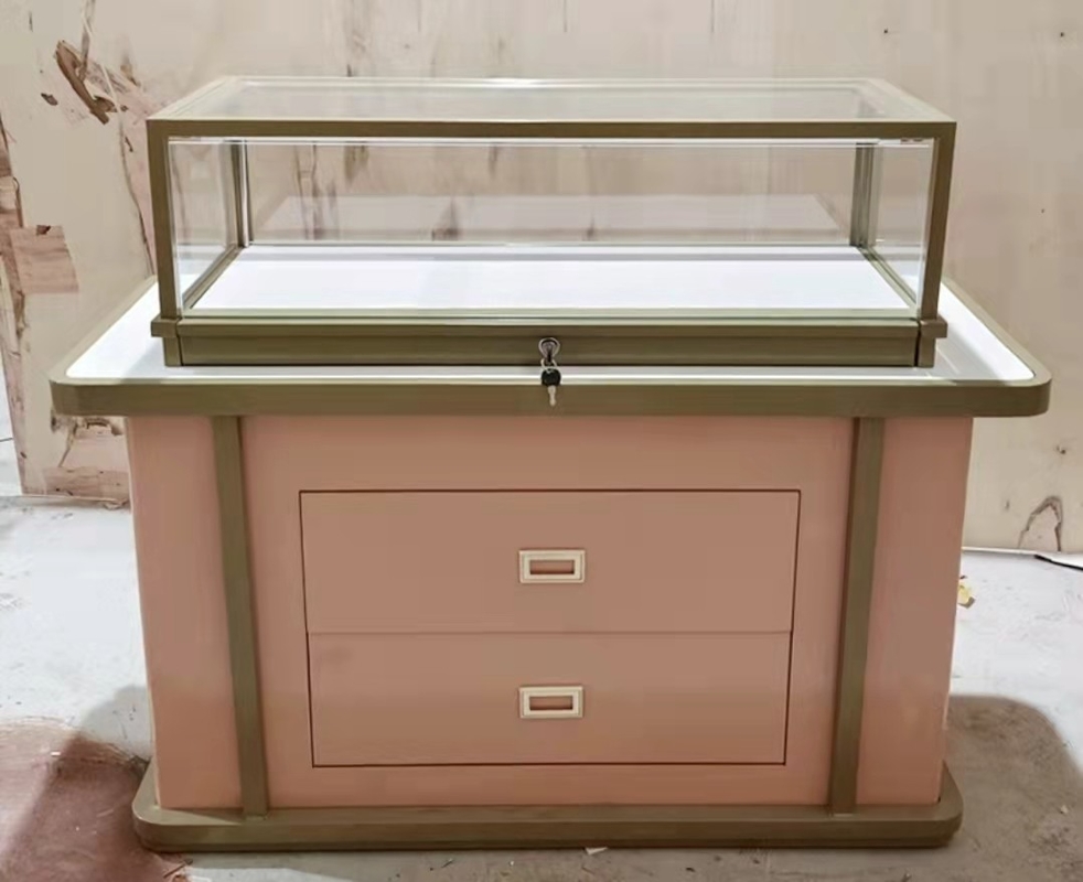 Luxury Exhibition Glass Jewelry Showcase 3 Color Lights With Locking