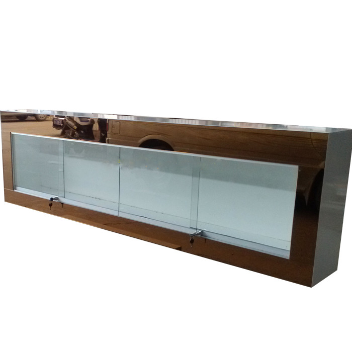 Wall Mounted Jewelry Display Case Jewelry Store Showcases With Golden Mirror Surface