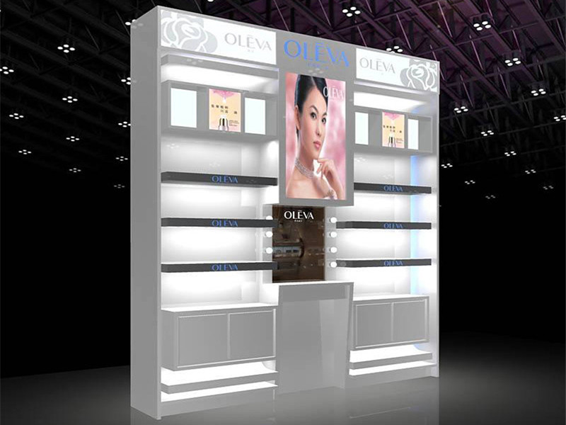 LED Light Cosmetic Display Shelves Cosmetic Store Fixtures With Stoving Varnish Surface