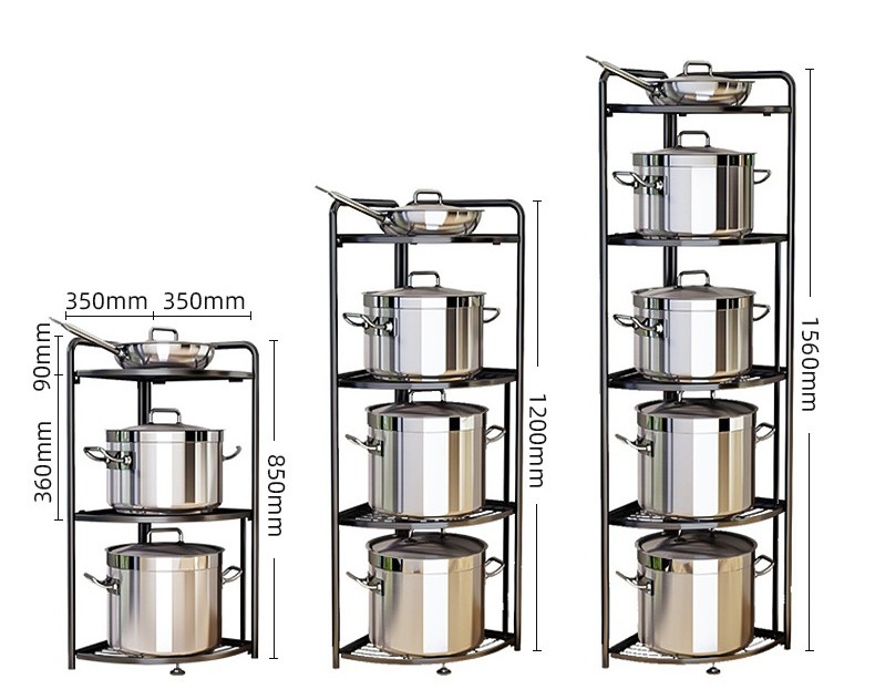 Household Multilayer Metal Kitchen Rack Floor Pot Foldable Corner Shelf