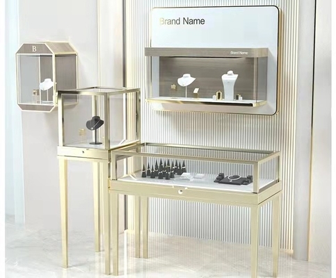 Commercial Jewelry Store Showcases Wall Hung Type Champagne Golden