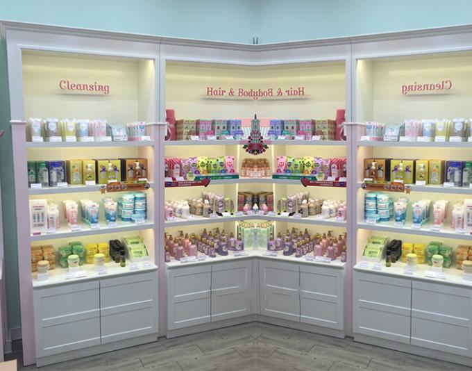 Pink Beauty Shop Makeup Display Shelf For Cosmetics 900*350*2200mm