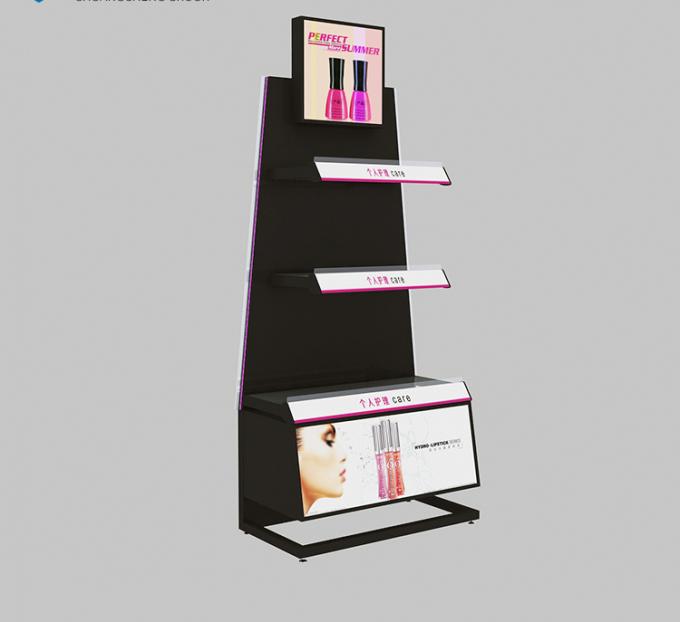 Stainless Steel Cosmetic Display Shelves With Light Box Customized Shape