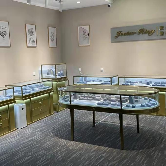 1350mm Lighted Glass Jewelry Showcase Round Corner Design With Locking